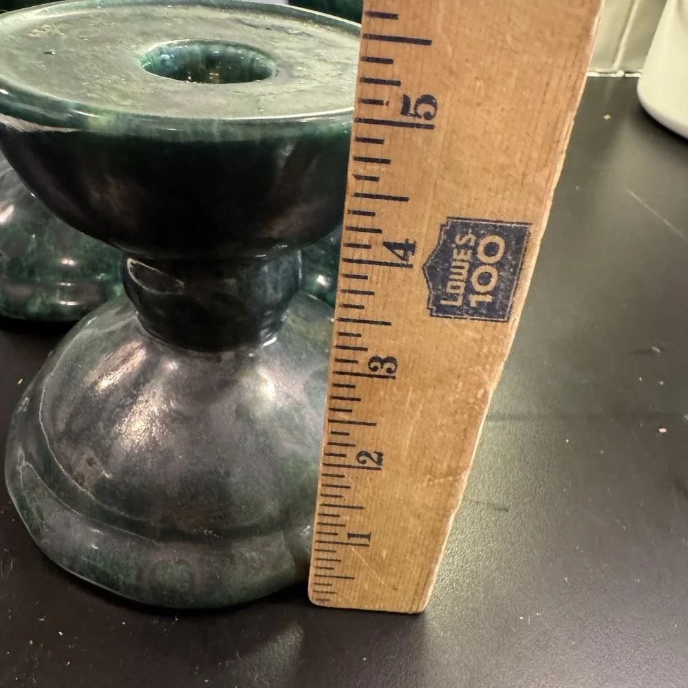 Vintage Gail Pittman Pottery Taper or Pillar Candle Holder Green  Signed Set 3‎